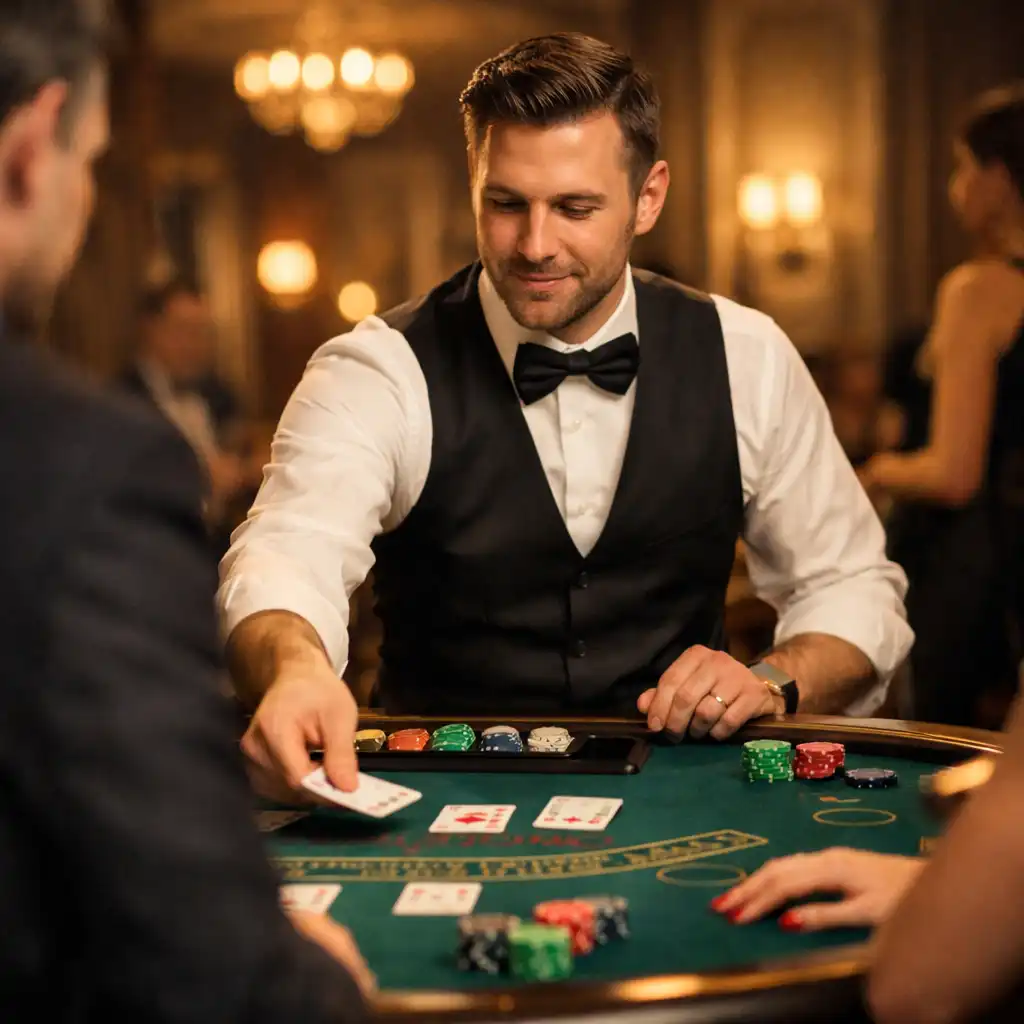 Krupié blackjack játék közben